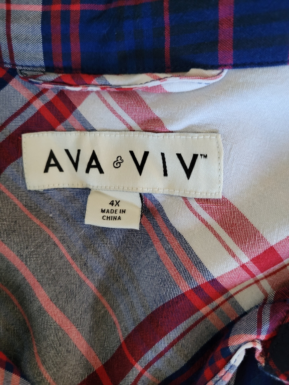 Ava & Viv Red, Blue and White Plaid Button-Down Shirt - Picture 3 of 11